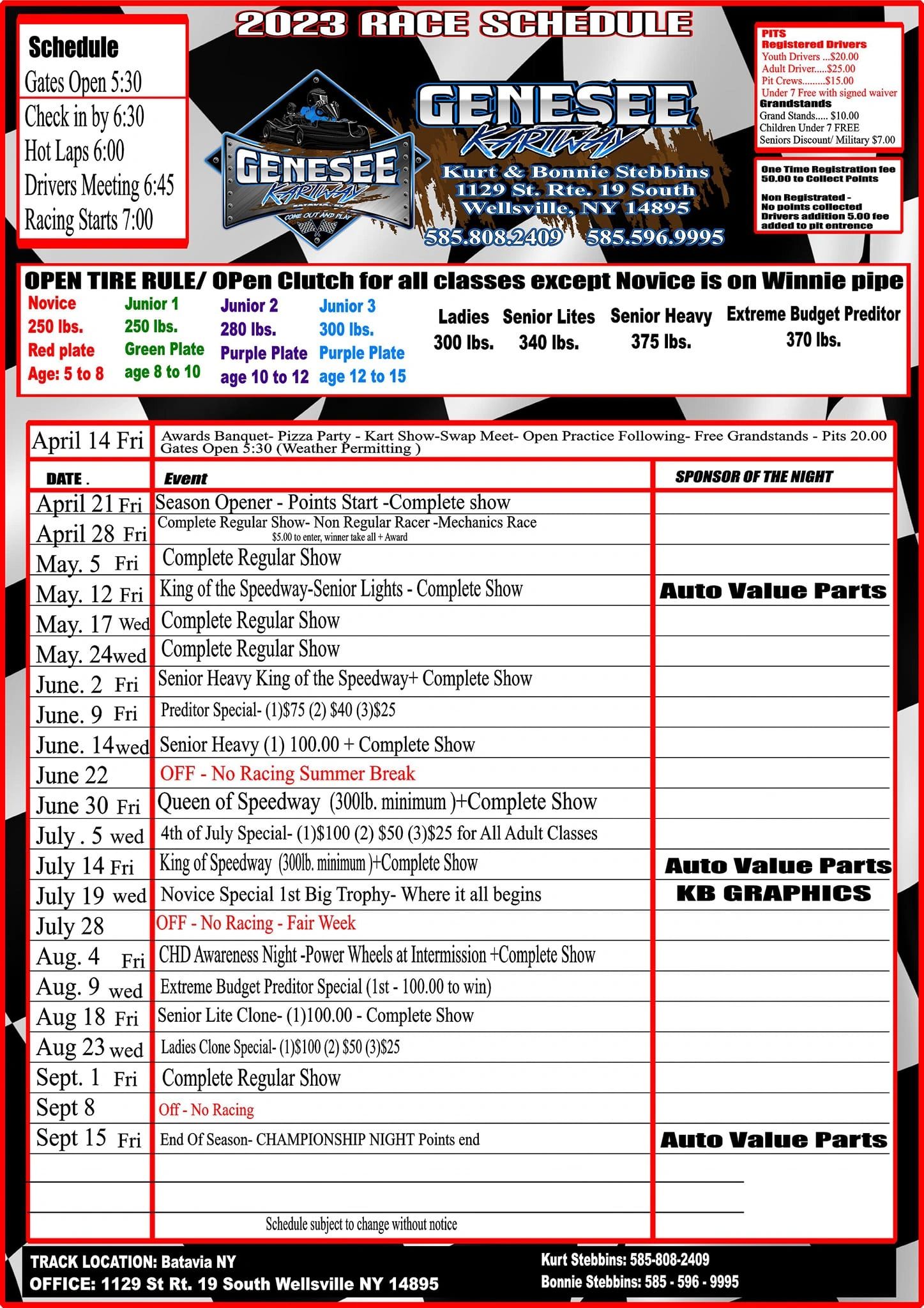 2023 Genesee Kartway Schedule 